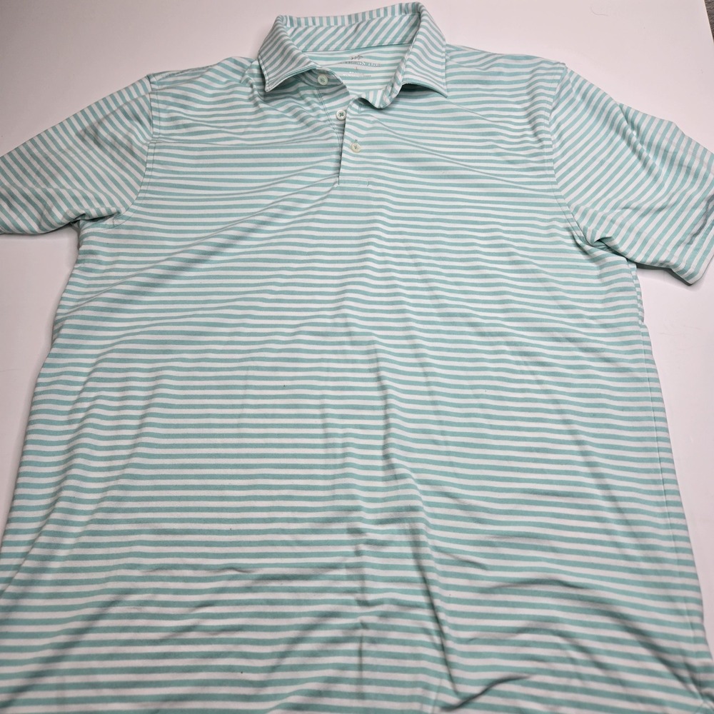 Southern Tide Men's Short Sleeve Polo Shirt Teal/White Striped Large    A9